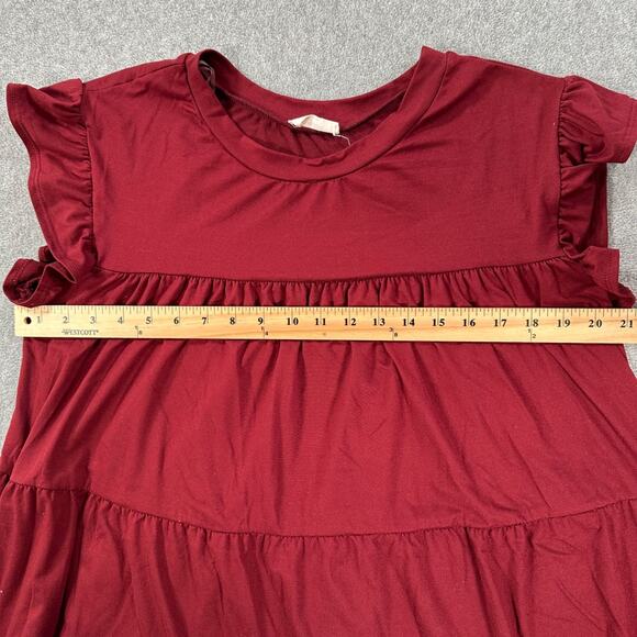 Entro Babydoll Tiered Mini Dress Women's Small Crimson Flutter Sleeve Crew Neck - Picture 5 of 8